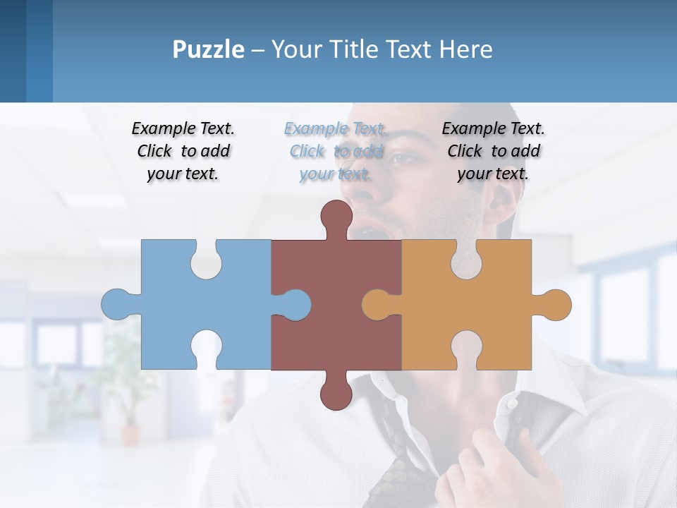 A Man In A White Shirt Is Holding A Blue Sign PowerPoint Template