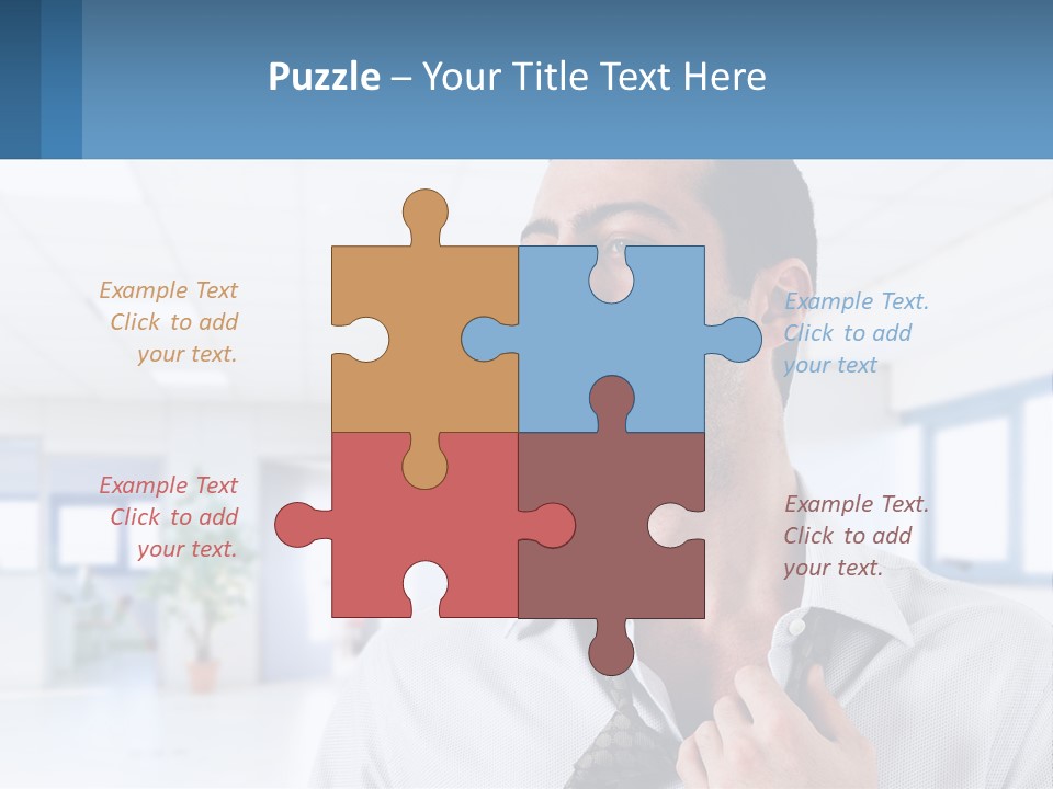 A Man In A White Shirt Is Holding A Blue Sign PowerPoint Template