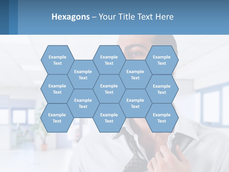 A Man In A White Shirt Is Holding A Blue Sign PowerPoint Template