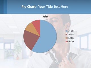 A Man In A White Shirt Is Holding A Blue Sign PowerPoint Template