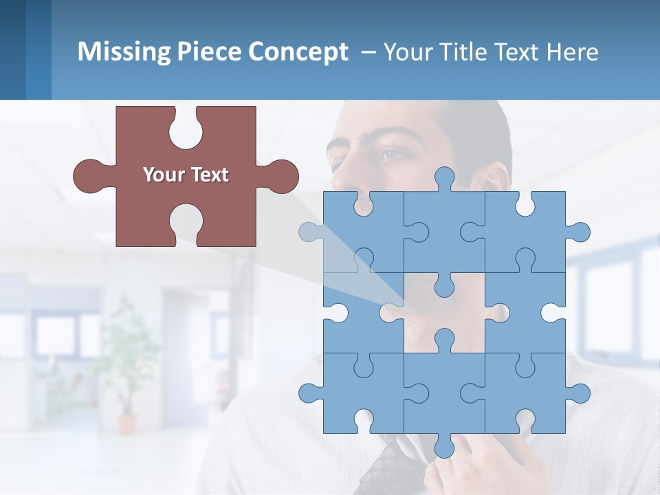 A Man In A White Shirt Is Holding A Blue Sign PowerPoint Template