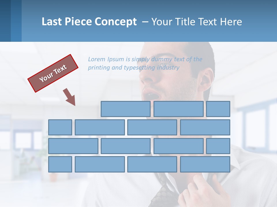 A Man In A White Shirt Is Holding A Blue Sign PowerPoint Template
