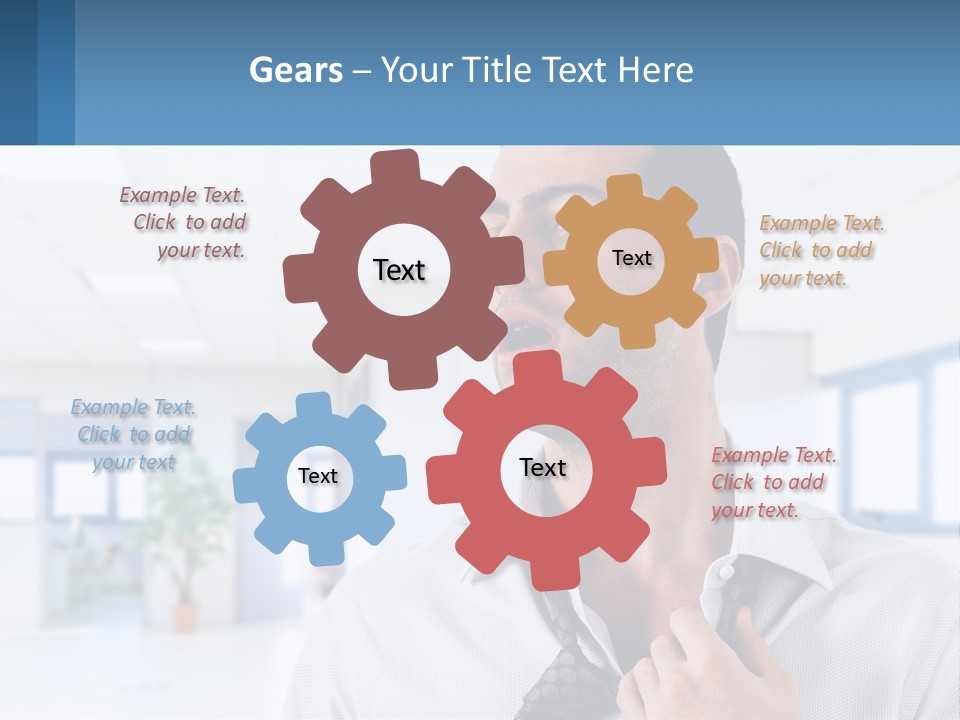 A Man In A White Shirt Is Holding A Blue Sign PowerPoint Template