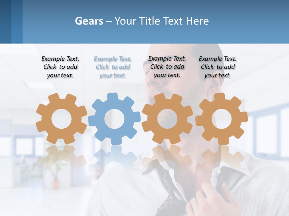 A Man In A White Shirt Is Holding A Blue Sign PowerPoint Template