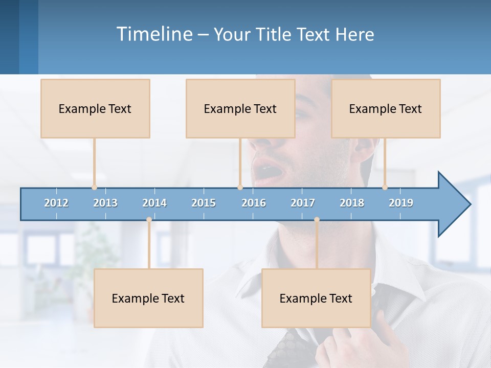 A Man In A White Shirt Is Holding A Blue Sign PowerPoint Template