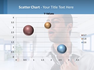 A Man In A White Shirt Is Holding A Blue Sign PowerPoint Template