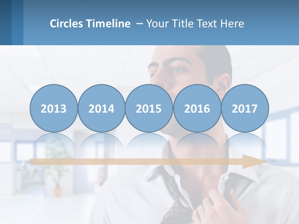 A Man In A White Shirt Is Holding A Blue Sign PowerPoint Template