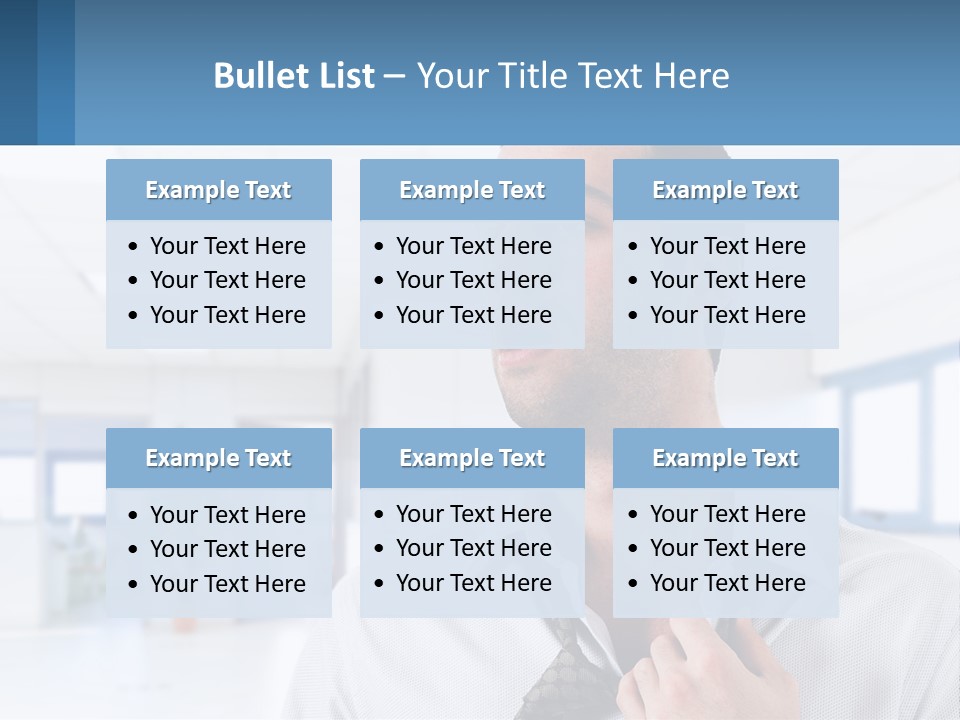 A Man In A White Shirt Is Holding A Blue Sign PowerPoint Template