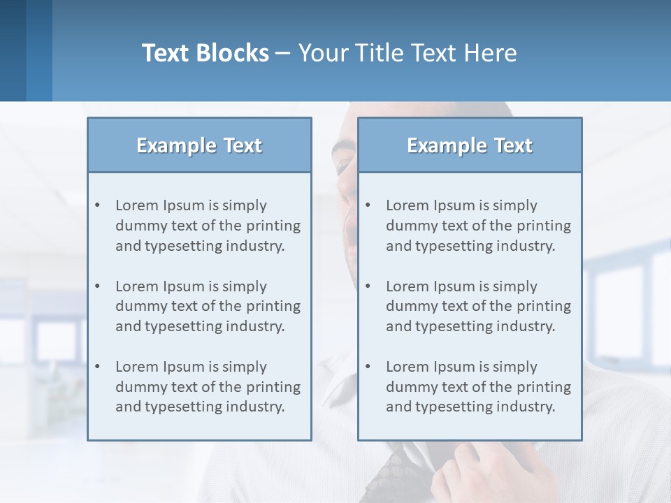 A Man In A White Shirt Is Holding A Blue Sign PowerPoint Template