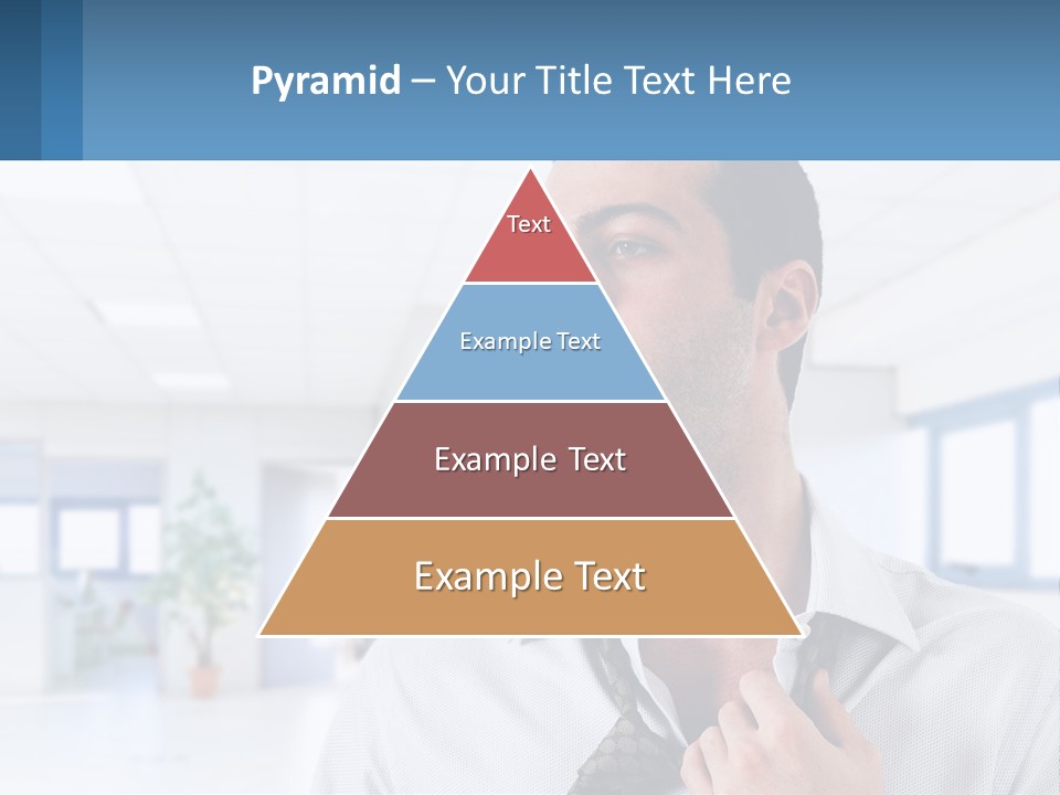 A Man In A White Shirt Is Holding A Blue Sign PowerPoint Template