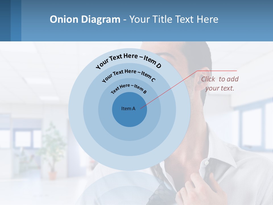 A Man In A White Shirt Is Holding A Blue Sign PowerPoint Template