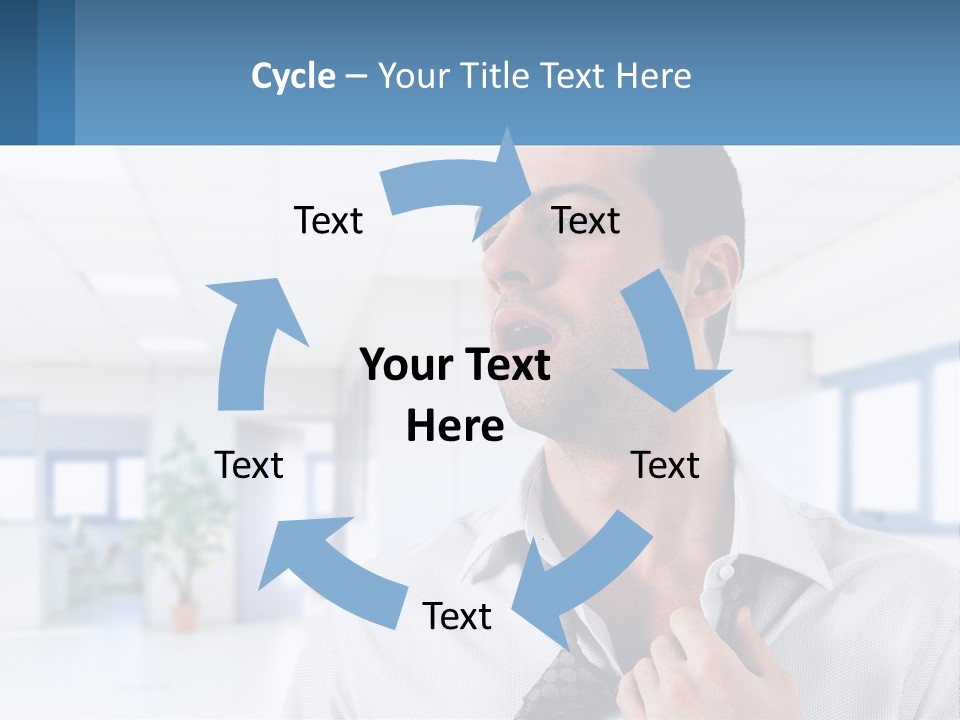 A Man In A White Shirt Is Holding A Blue Sign PowerPoint Template