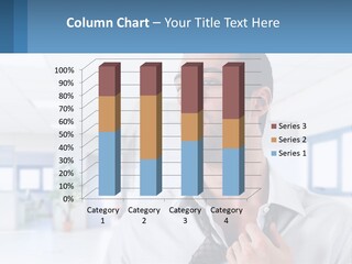 A Man In A White Shirt Is Holding A Blue Sign PowerPoint Template