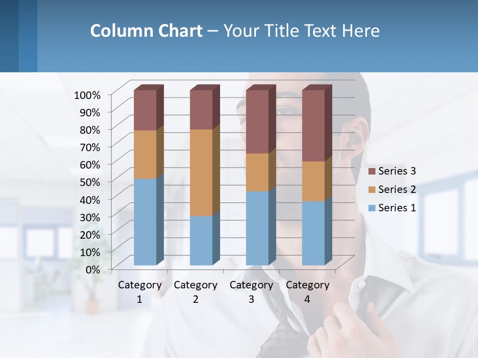 A Man In A White Shirt Is Holding A Blue Sign PowerPoint Template