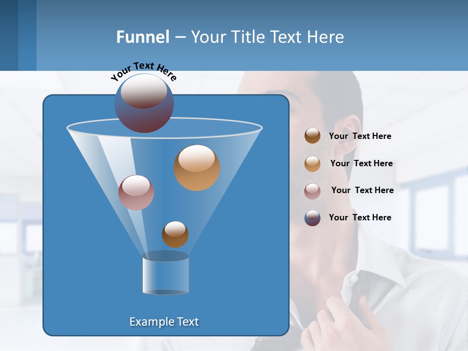 A Man In A White Shirt Is Holding A Blue Sign PowerPoint Template