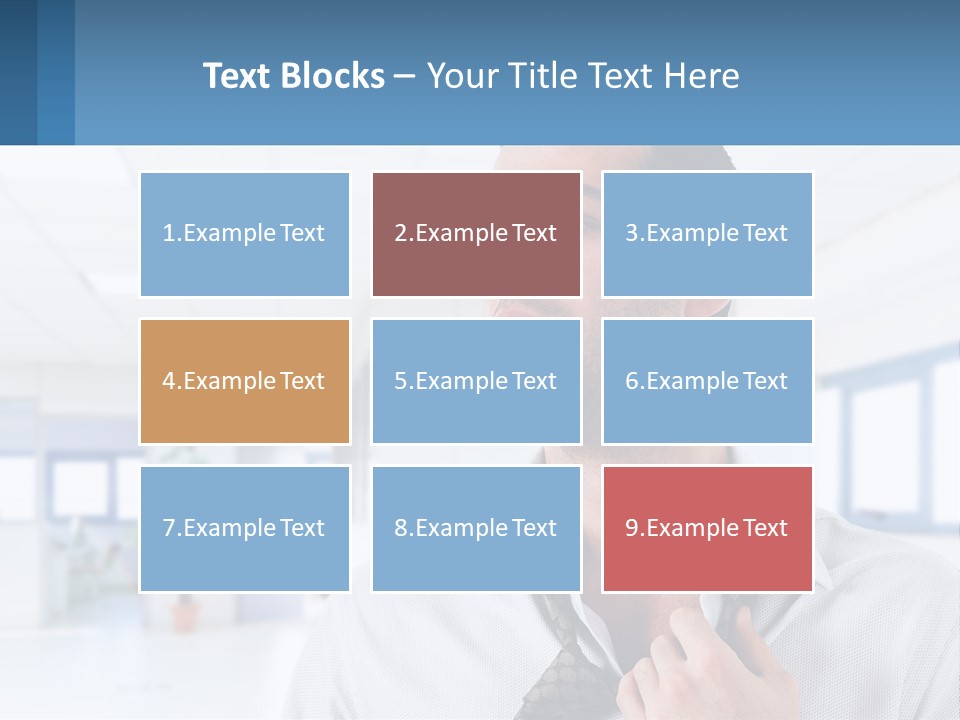 A Man In A White Shirt Is Holding A Blue Sign PowerPoint Template