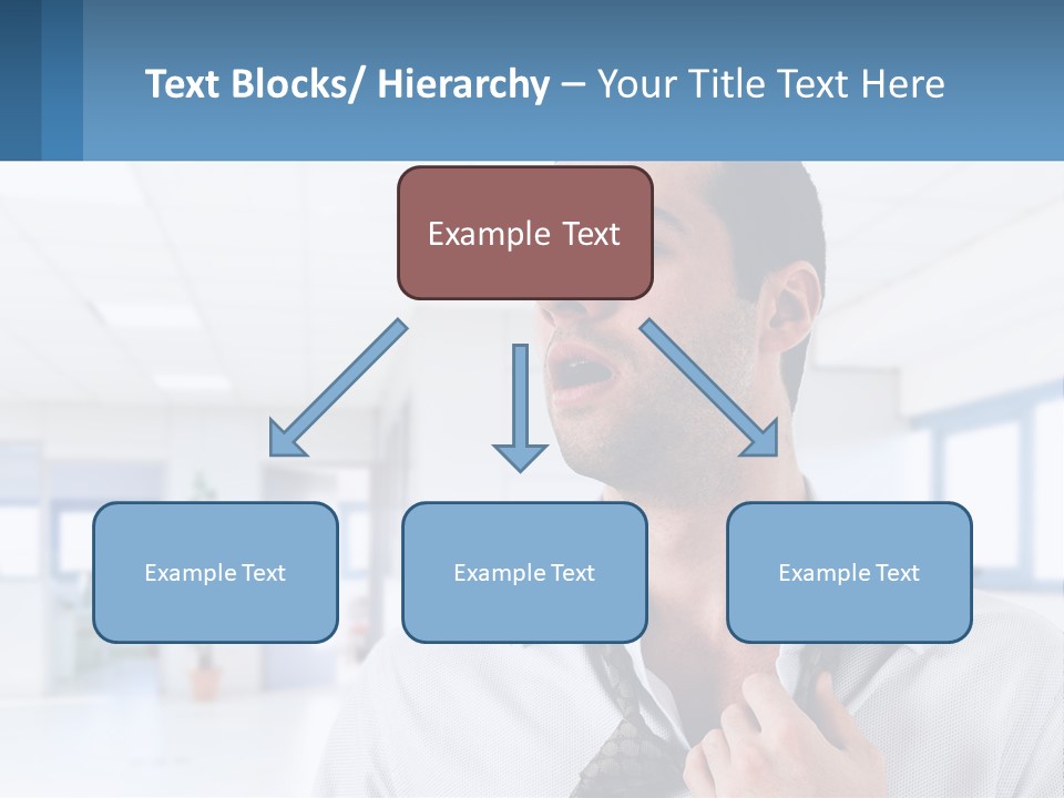 A Man In A White Shirt Is Holding A Blue Sign PowerPoint Template