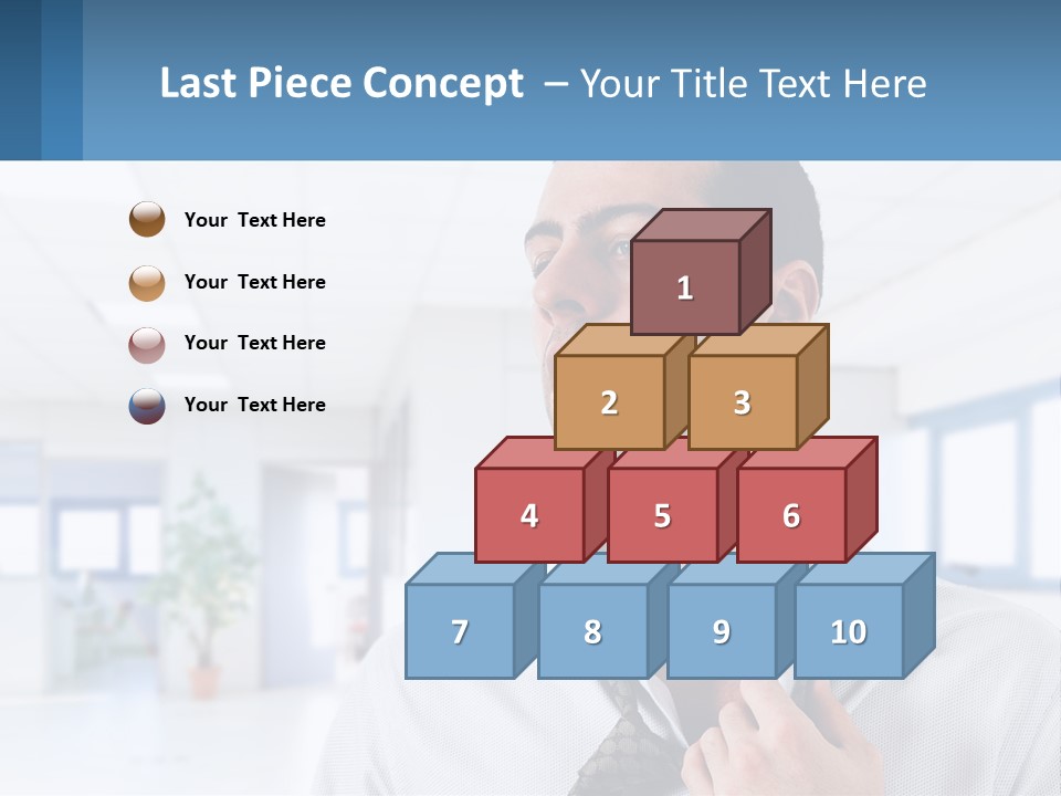 A Man In A White Shirt Is Holding A Blue Sign PowerPoint Template