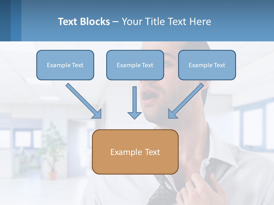 A Man In A White Shirt Is Holding A Blue Sign PowerPoint Template