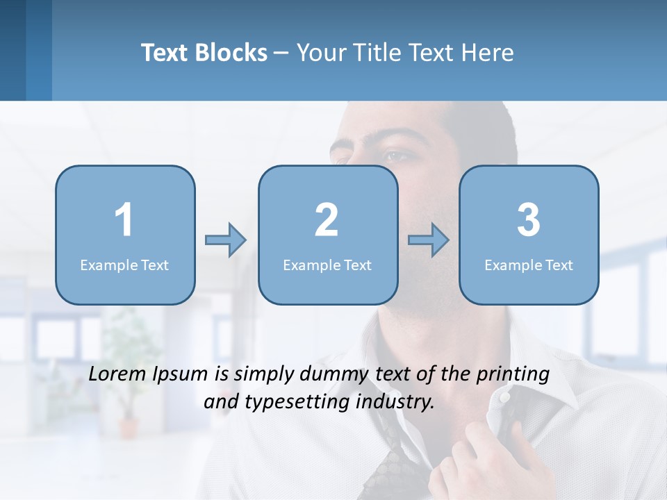 A Man In A White Shirt Is Holding A Blue Sign PowerPoint Template