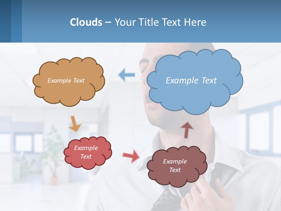 A Man In A White Shirt Is Holding A Blue Sign PowerPoint Template
