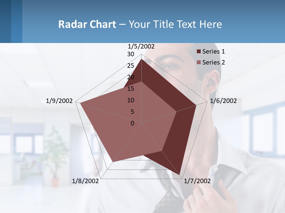 A Man In A White Shirt Is Holding A Blue Sign PowerPoint Template