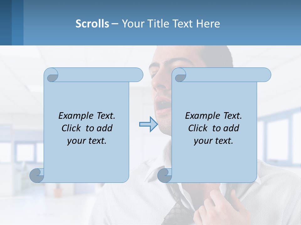 A Man In A White Shirt Is Holding A Blue Sign PowerPoint Template