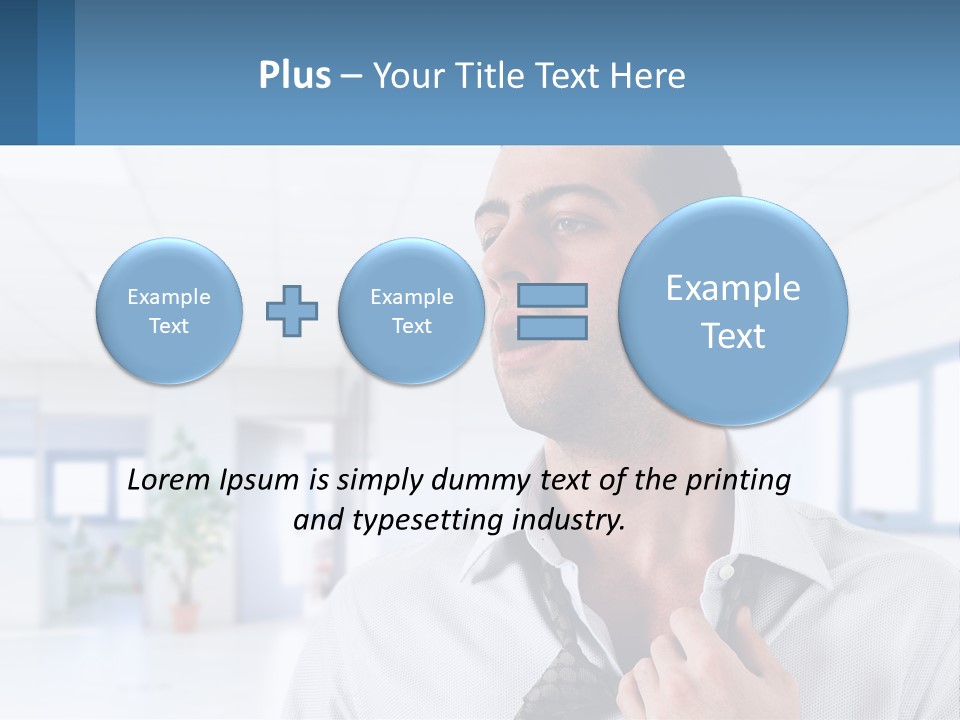 A Man In A White Shirt Is Holding A Blue Sign PowerPoint Template