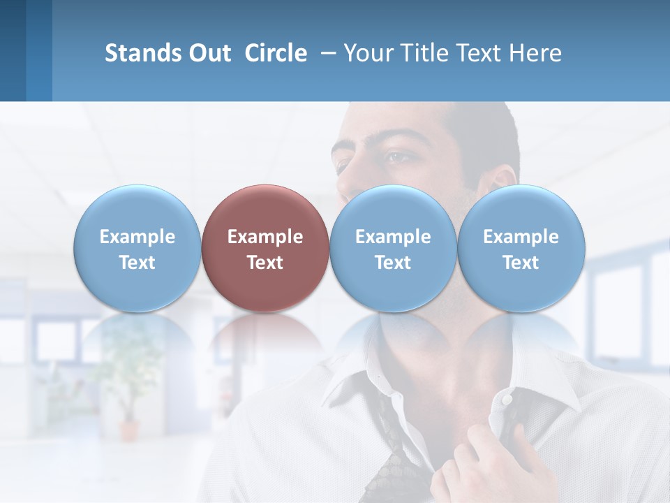 A Man In A White Shirt Is Holding A Blue Sign PowerPoint Template