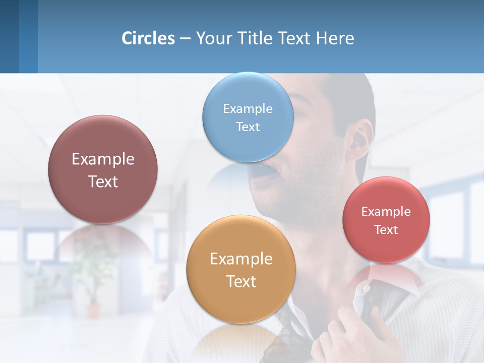 A Man In A White Shirt Is Holding A Blue Sign PowerPoint Template