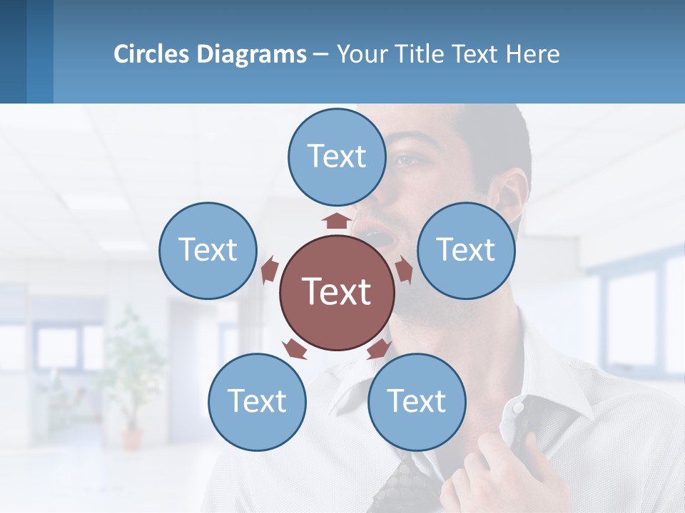 A Man In A White Shirt Is Holding A Blue Sign PowerPoint Template