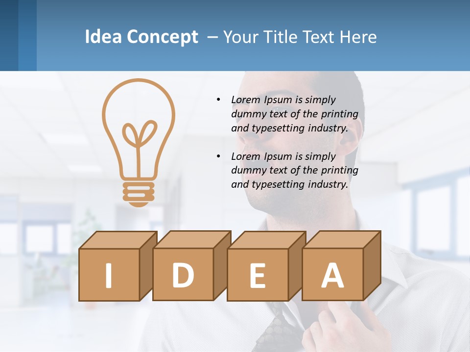 A Man In A White Shirt Is Holding A Blue Sign PowerPoint Template