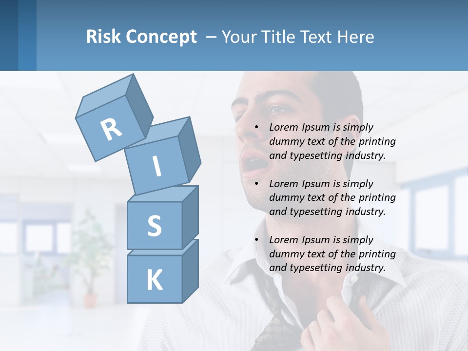 A Man In A White Shirt Is Holding A Blue Sign PowerPoint Template