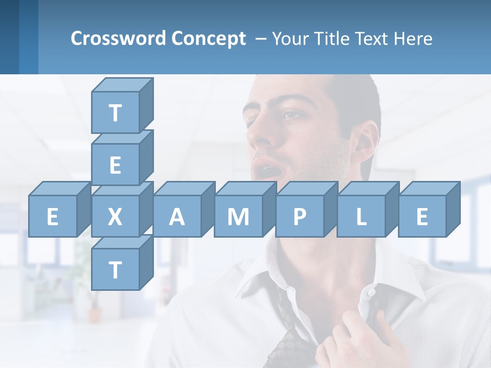 A Man In A White Shirt Is Holding A Blue Sign PowerPoint Template