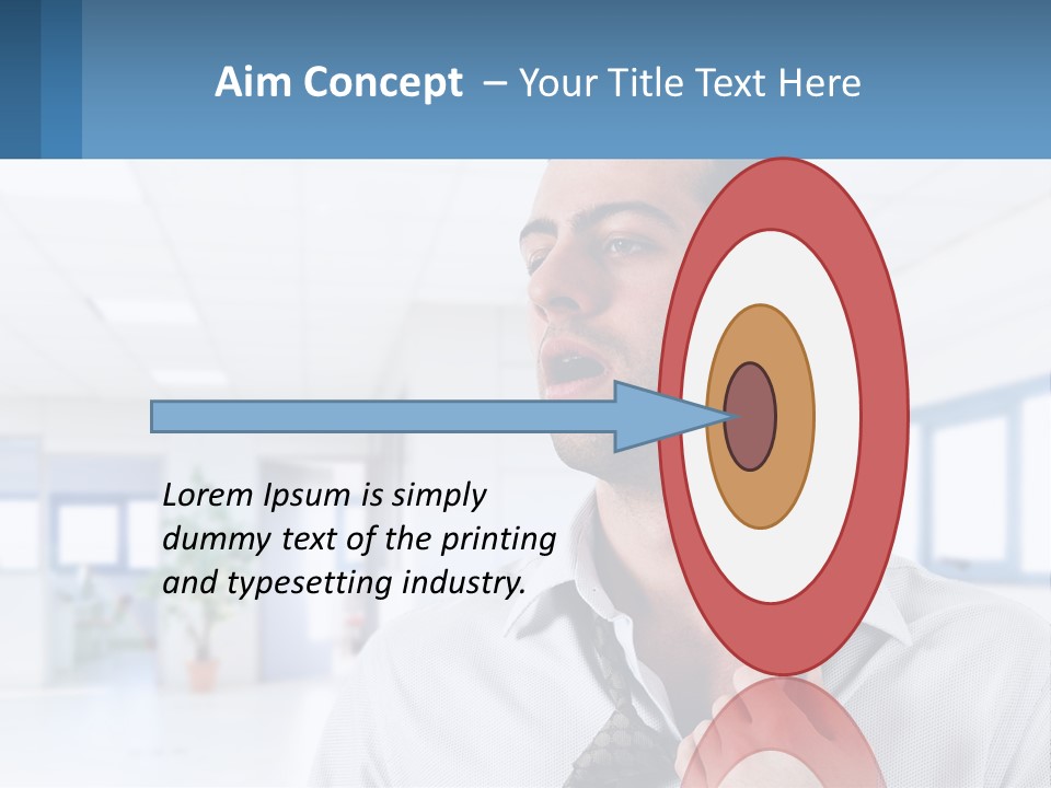 A Man In A White Shirt Is Holding A Blue Sign PowerPoint Template