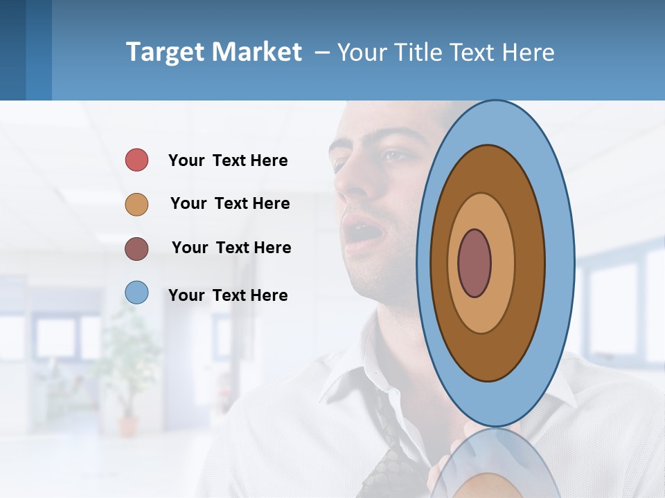 A Man In A White Shirt Is Holding A Blue Sign PowerPoint Template