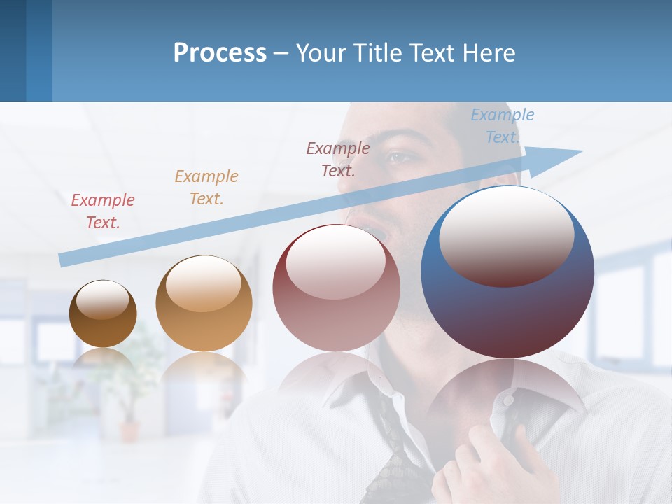 A Man In A White Shirt Is Holding A Blue Sign PowerPoint Template