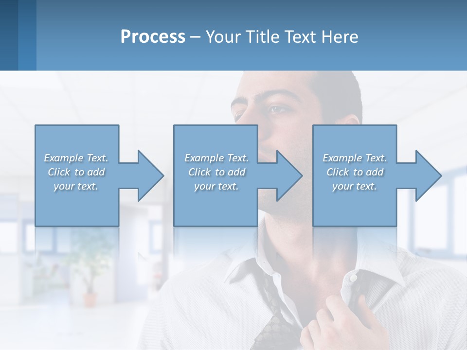 A Man In A White Shirt Is Holding A Blue Sign PowerPoint Template