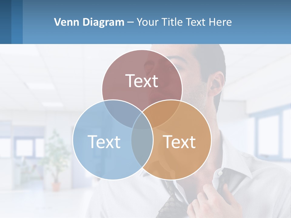 A Man In A White Shirt Is Holding A Blue Sign PowerPoint Template