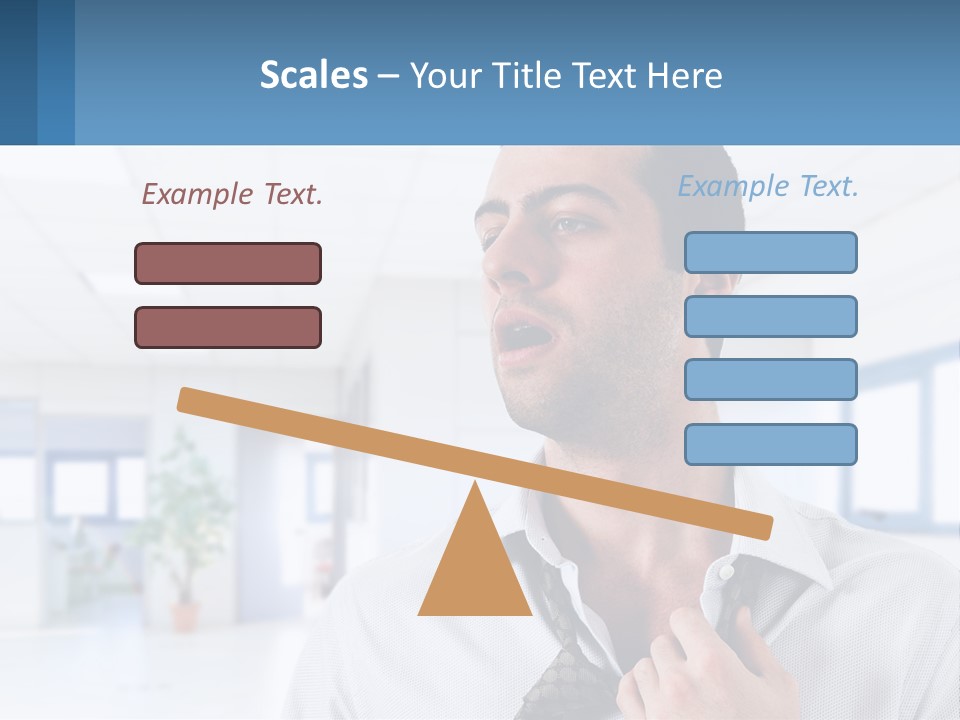 A Man In A White Shirt Is Holding A Blue Sign PowerPoint Template