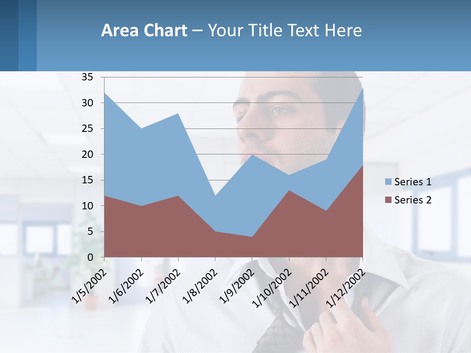 A Man In A White Shirt Is Holding A Blue Sign PowerPoint Template