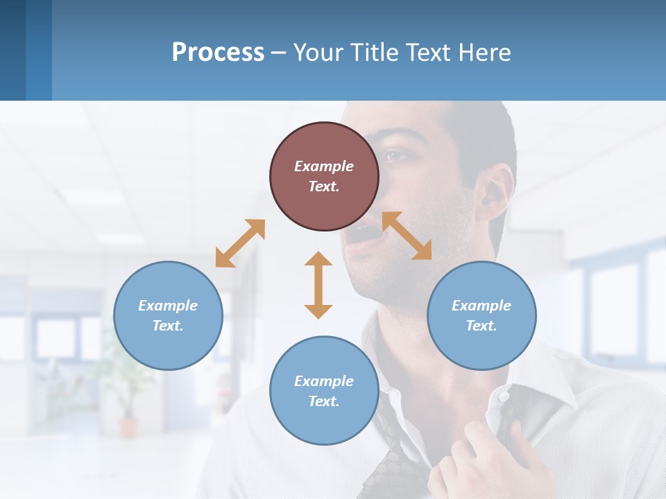 A Man In A White Shirt Is Holding A Blue Sign PowerPoint Template