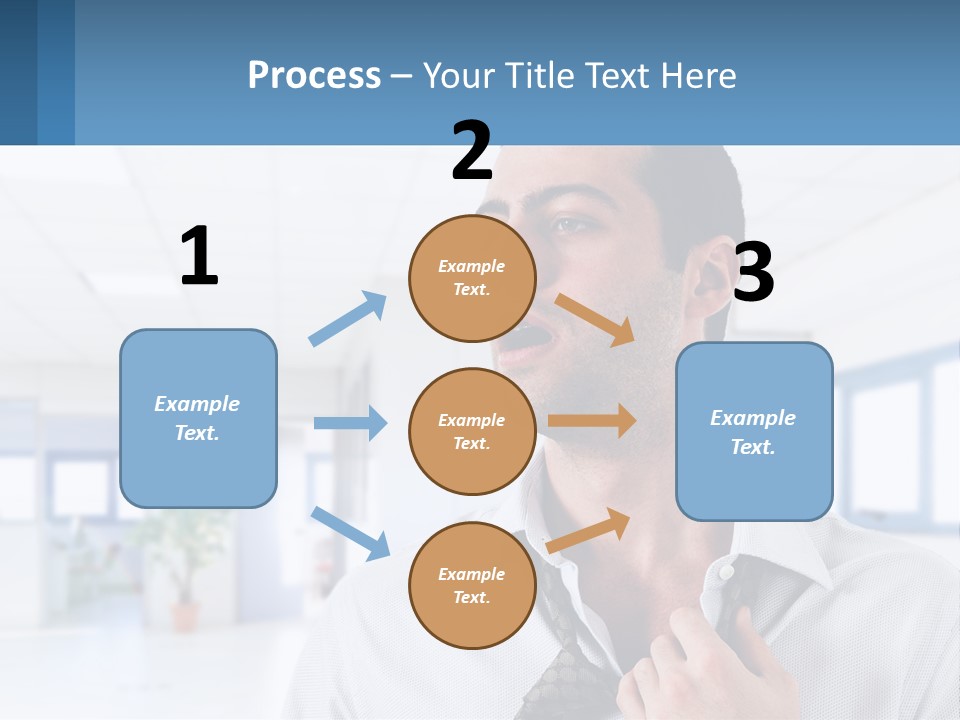 A Man In A White Shirt Is Holding A Blue Sign PowerPoint Template