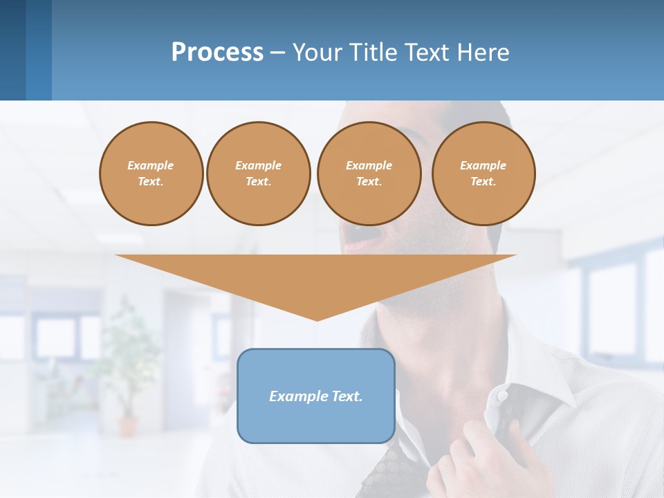 A Man In A White Shirt Is Holding A Blue Sign PowerPoint Template