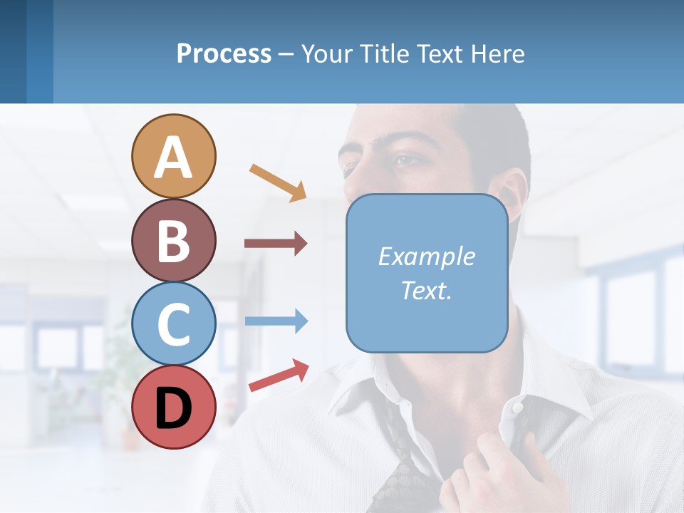 A Man In A White Shirt Is Holding A Blue Sign PowerPoint Template