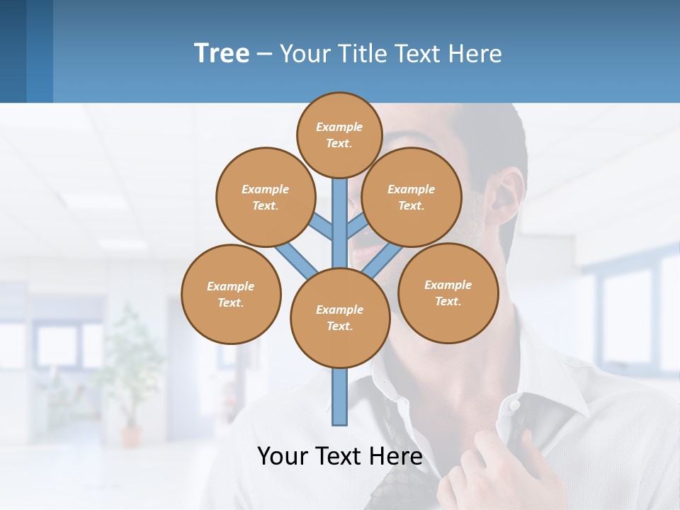 A Man In A White Shirt Is Holding A Blue Sign PowerPoint Template