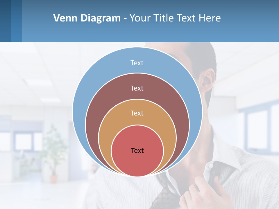 A Man In A White Shirt Is Holding A Blue Sign PowerPoint Template