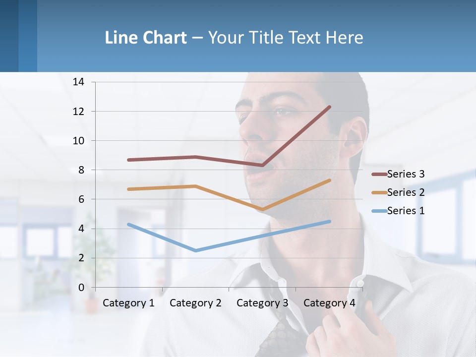 A Man In A White Shirt Is Holding A Blue Sign PowerPoint Template