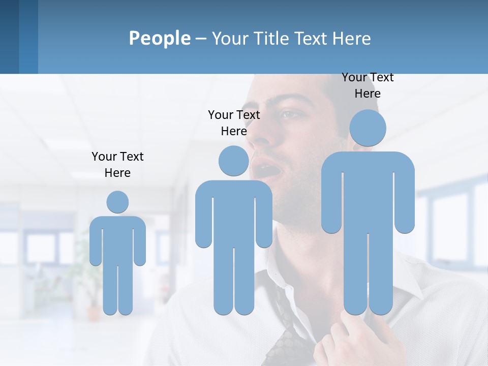 A Man In A White Shirt Is Holding A Blue Sign PowerPoint Template