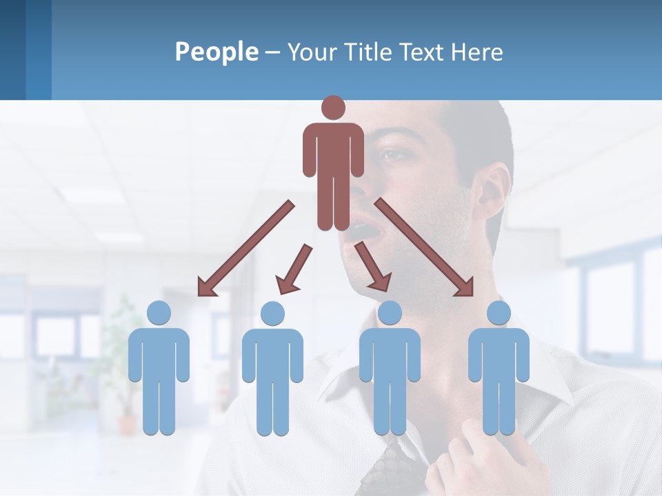 A Man In A White Shirt Is Holding A Blue Sign PowerPoint Template